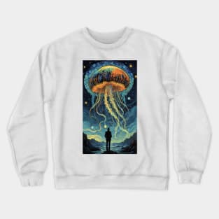 Starry Night Illumination: Van Gogh-Inspired Jellyfish Reverie Crewneck Sweatshirt